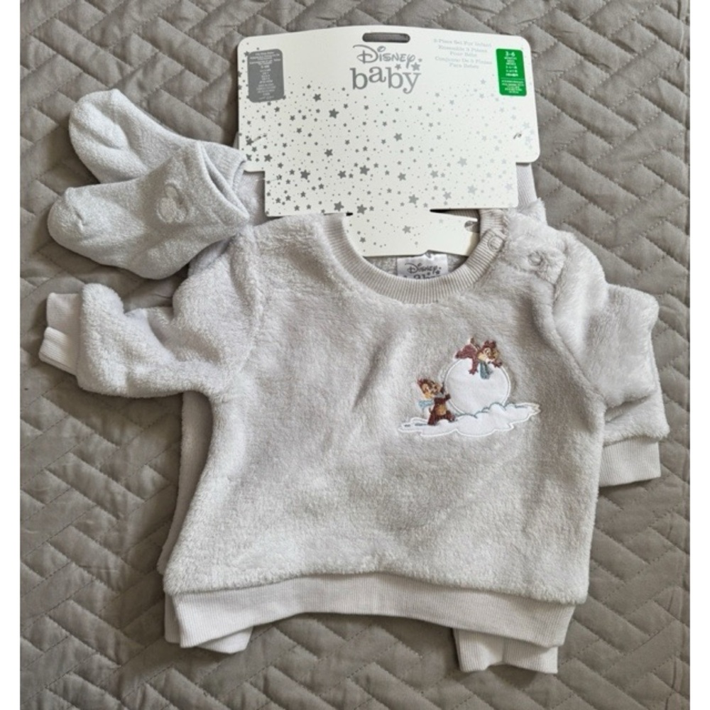 Disney Baby Gray Sweater and Socks Set/ Mickey onesie